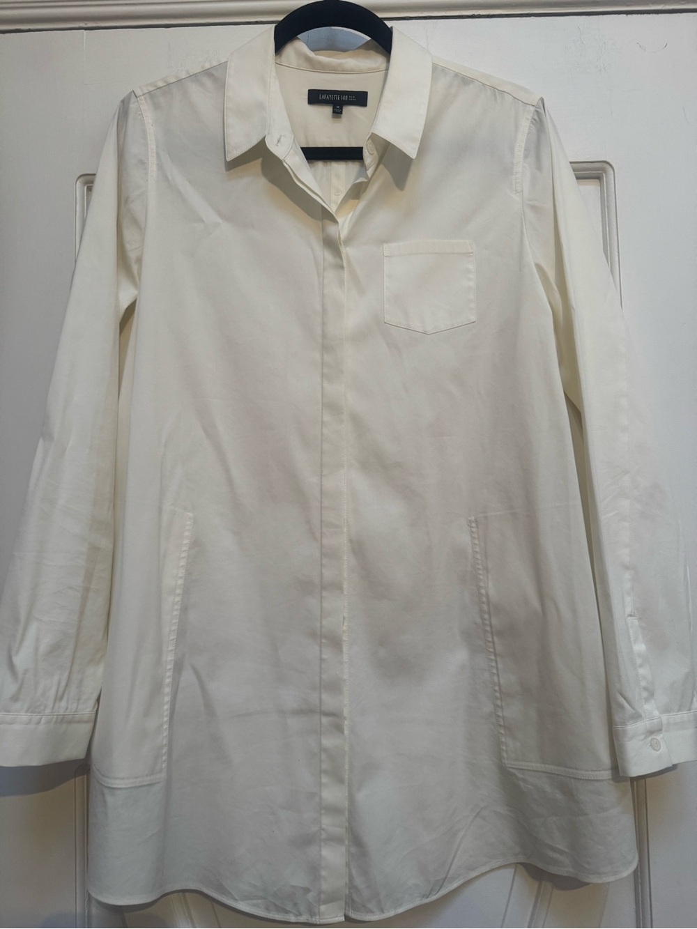 Lafayette 148 New York Cream Longline Shirt Tunic Size M Casual Elegance